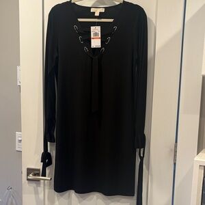 Michael Kors Black Long Sleeve Dress with Tie Detail